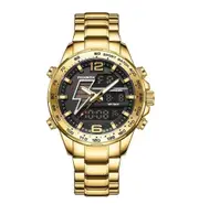Dual Display Watch Men Top Brand Luxury Men Watch Fashion Waterproof Sport Military Quartz Watches Golden Chronograph Clock (Gold)