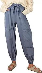 [Acelitt] Aceitt Womens Baggy Cargo Pants Drawstring Elastic Waisted Workout Outdoor Hiking Jogger Pants with Pockets