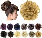 IMISSU 2PCS Messy Bun Hair Piece Updo Fake Scrunchies Ponytail Extension Wavy Curly Hairpieces Chignon Headband for Women Girls (2PCS Ash Blonde)