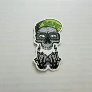 Dope Skull Skeleton Decal Sticker Hat Cap Glasses Green Eyes 3 5/8 x 2 inches