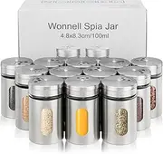 Wonnell Set of 12 Spice Jars with Screw Cap, 100 ml Stainless Steel Spice Jars, Spice Storage, Round Spice Jars, Spice Shaker, Porous Spice Bottle with Screw Cap, Kitchen Spice Jars