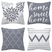 Set of 4 Luxton Abstract Home Lover Square Cushion Covers (Grey)