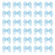 100 Pcs Mini Blue Ribbon Bows with Pearl 1" Ribbon Flowers Appliques