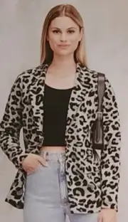 SERRA Aldi NWT NEW XL Women's Oversized Blazer Gray & Black Leopard Print Jacket
