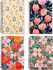 AIMALL 4-Pack A5 Loose-Leaf Floral Notebooks, Small Fresh Coil Notebooks for Business and Office Use, Each with Unique Design, 160 Pages