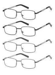 4-Pack Reading Glasses Men, Women Metal Stainless Flex Readers with Soft Case...