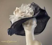 Navy Blue Kentucky Derby Hat Bridal Pale Beige Rose Silver Gray Melbourne Cup