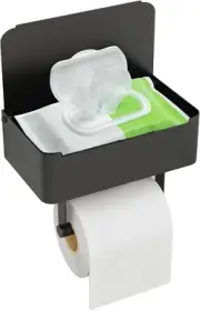 Toilet Paper Holder Shelf & Wipes Dispenser, Matte Black Stainless Steel Wall Mo