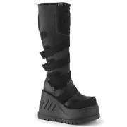 Demonia Stomp-228 Cyber Goth Punk Rock Knee High Wedge Platform Boots