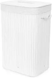 Compactor Rectangle Foldable Bamboo Laundry Basket, Interior Lining and Lid, 45 x 35 x 60 cm, White, RAN9108