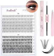 FADLASH DIY Lash Extension Kit Individual Lashes Cluster D Curl Eyelash Extension Kit with Lash Bond and Seal and Lash Applicator Tool for Self Application at Home (10D+20D-0.07D-12-18MIX KIT)