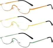 Half Reading Glasses - Half Rim Metal Frame Glasses Spring Hinge Readers with Leather Pouch for Men and Women