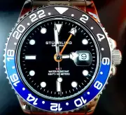 Rare Swiss Batman Stuhrling GMT Stainless Mens Diver Watch