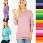 Women's 3/4 Sleeve Round Neck Dolman Sleeve Ruched Sides Luxe Rayon Top Blouse