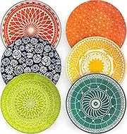 Annovero Dinner Plates - Mismatched Colorful Dinnerware Set of 6 - Fun Decorative Cute Boho Kitchen Dishes - Zero Lead & Cadmium - 10.5 Inch Diameter