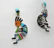 2 in 1 MULTICOLOR OPAL CELESTIAL INLAY .925 STERLING SILVER KOKOPELLI PENDANT