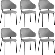 Oikiture Dining Chairs Set of 6 Fabric Kitchen Chair w/Floor Protector and Powder-Coated Metal Legs for Home Living Room Bedroom Grey & Black