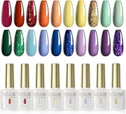 ROSALIND UV Nail Polish Set Glitter 20 Colours Shellac Nail Polish Starter Set Colour Gel for Gel Nails UV LED Soak Off Gel Nail Polish Set