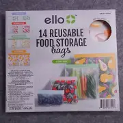 New Ello Plastic Reusable Food Storage BPA Free Bags 14 Pack Durable Freezer Bag