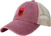 [Generic] National Emblem of Albania Cowboy Mesh Baseball Cap for Albanian Man Woman Outdoor Adjustable Denim Hat