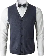 [zhilifs] Men's Sweater Vest V-Neck Sleeveless Knitted Button Cardigan DXL Big and Tall Vest