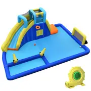 Babyjoy Inflatable Water Slide Jumping Bouncer Castle Outdoor Playing Equipment w/Water Guns & Soccer Zone & Blower