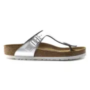 Birkenstock Gizeh Soft Footbed Natural Leather Sandals - Regular Women's - Metal