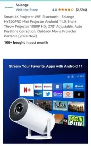 Mini Projector, HY300 Portable Projector, Support 4K 1080P with Dual-Band WIFI