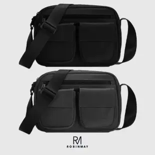 【ROBINMAY】品牌雙口袋斜背包(拉鍊封口/高磅數尼龍/多色任選)