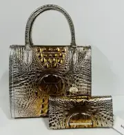 NWT BRAHMIN MACCHIATO OMBRE SMALL CAROLINE SATCHEL & AND WALLET ~ GENUINE LEATH.