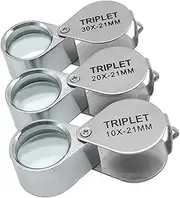 3Pcs 30X 20X 10X Loupe Magnifier, Foldable Pocket Jewellery Magnifying Glass for Gems, Jewelry, Rocks, Stamps, Coins, Watches