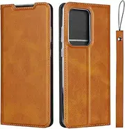 for Samsung Galaxy S20 Ultra 5G Case(6.9"),Cavor Folio Flip Leather Wallet Phone Case Stand Card Holder Magnetic Closure Clear TPU Bumper Slim Thin Cover Case with Wristlet Strap- Brown