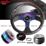 320mm Neo Chrome Initial D Carbon Steering Wheel + Quick Release + Hub Adapter (for: Toyota)