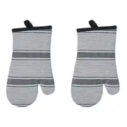2x Davis & Waddell Ellis Cotton Oven Glove Cooking Mitt 18x32cm Black/WHTStripe