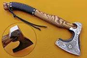 Custom Handmade Carbon Steel Viking Axe Ready Battle Axe With Leather Sheath