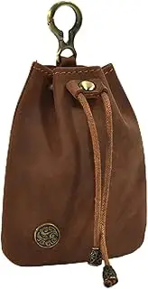 [BRTOO] Coin Purse for Men Genuine Leather Coin Purse Pouch Change Holder Small Mini Vintage Drawstring Pouch Bag for Rosary Key Dice D&D Jewelry Storage Medieval Accessories, Reddish brown, Medieval