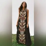 Anthropologie Samant Chauhan Jacaranda Black Embroidered Maxi Dress NWT Sz 2