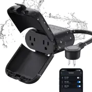 PQR20 Outdoor Smart Plug Wifi 2 Outlets W/ Alexa Google IP66 Black