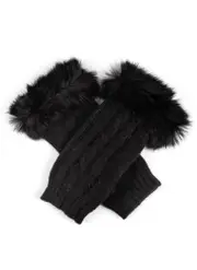Dents Womens Lambswool Angora Cable Knit Wrist Arm Warmers With Fur Cuff