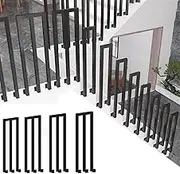 Black Square Side Mounted Wrought Iron Handrail for Stairs Outdoor Steps Bannister Rail for Garden Houses Decking Terrace Balcony Indoor/Outdoor Use