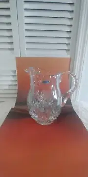 Vintage Gorham Cut Glass Crystal Pitcher Fan Criss Cross hand made 5.1 lbs.