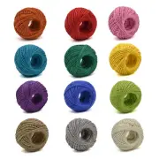 Jute Twine 12 Pack 3 Ply 12 Colors for Artworks and Gift Wrapping String Craf...