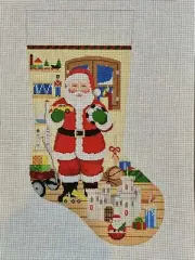 Susan Roberts Hand painted Needlepoint Canvas Stocking Santa Toy Castle 13ct 19"
