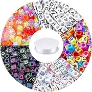 1400pcs 5 Color Acrylic Alphabet Cube Beads Letter Beads with 1 Roll 10M Crystal String Cord for Jewelry Making(6mm)