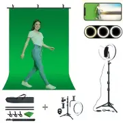 LINCO Photo T-Shape Backdrop Stand with 10" Ring Light Stand Lighting Kit