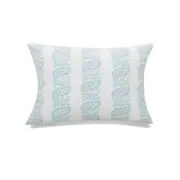 White With Blue Block Print And Feather Down Insert Pillow