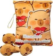 Cute Capybara Plush Snack Bag, Cartoon Animal Plush Snack Bags with 4 Mini Stuffed Dolls, Soft Capybara Stuffed Doll Pillow, Snack Bags for Kids Boys Girls, Home Decor for Candy