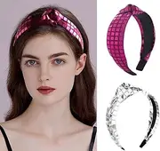 [NT-ling] 2 Pack Disco Headband 70s 80s 90s Retro Headband Glitter Knotted Disco Headwear Wide Headpiece Party Birthday New Years Eve Bridal Shower Bachelorette Supplies