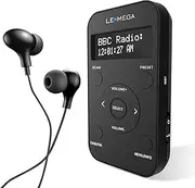 LEMEGA PR1L Pocket DAB Radio, FM Radio, Portable DAB+ Radio, Includes Headphones, Rechargeable Battery, 20 Memory Slots, LCD Display, Sports DAB Radio with Lockable Switch. Black