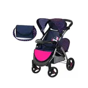 Bayer Twin Star Doll Pram Blue With Pink Hearts & Unicorn For Dolls Up To 46cm